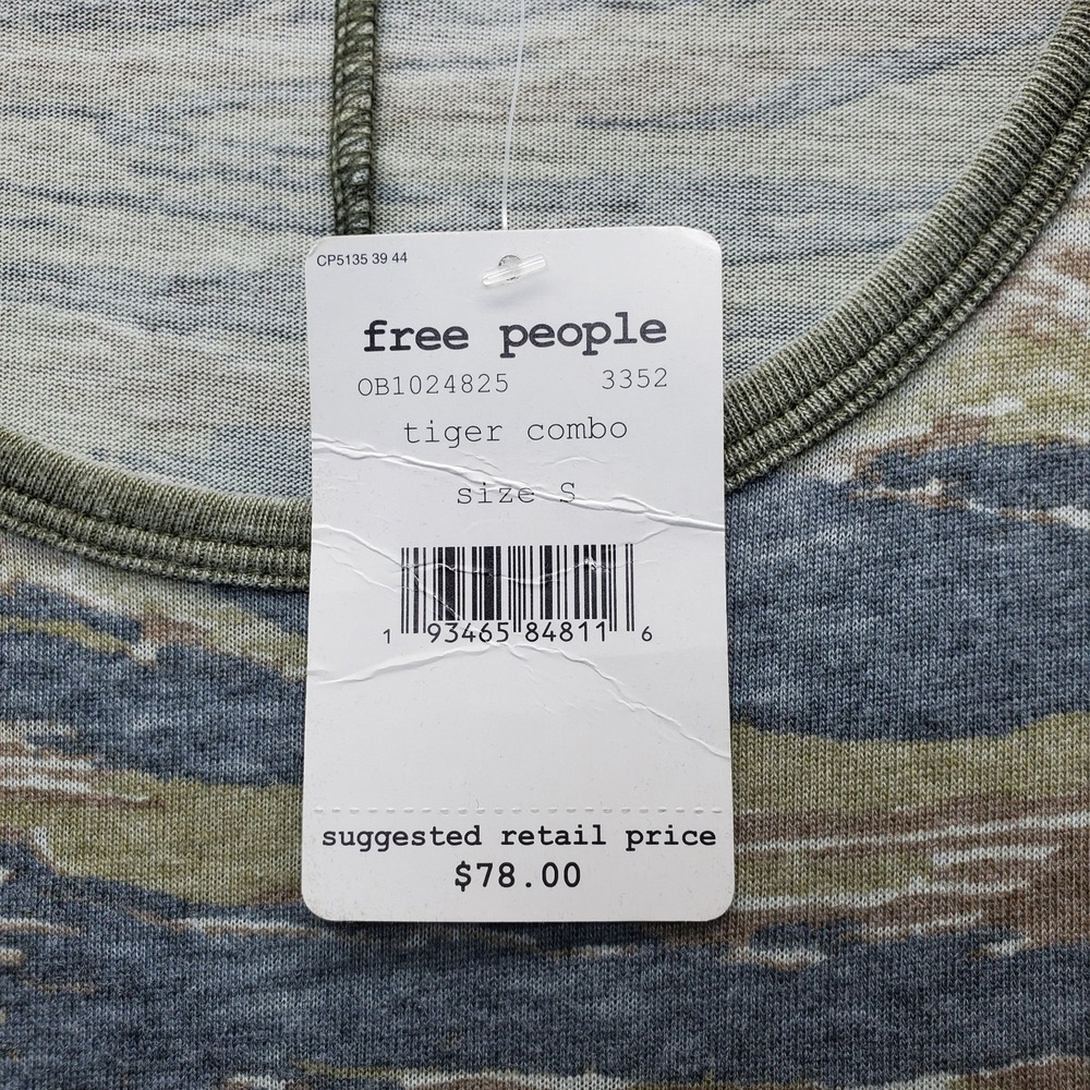 Free People T-Shirt Womens Small Multi Burnout Tiger Combo Oversized Long Sleeve - Picture 5 of 10